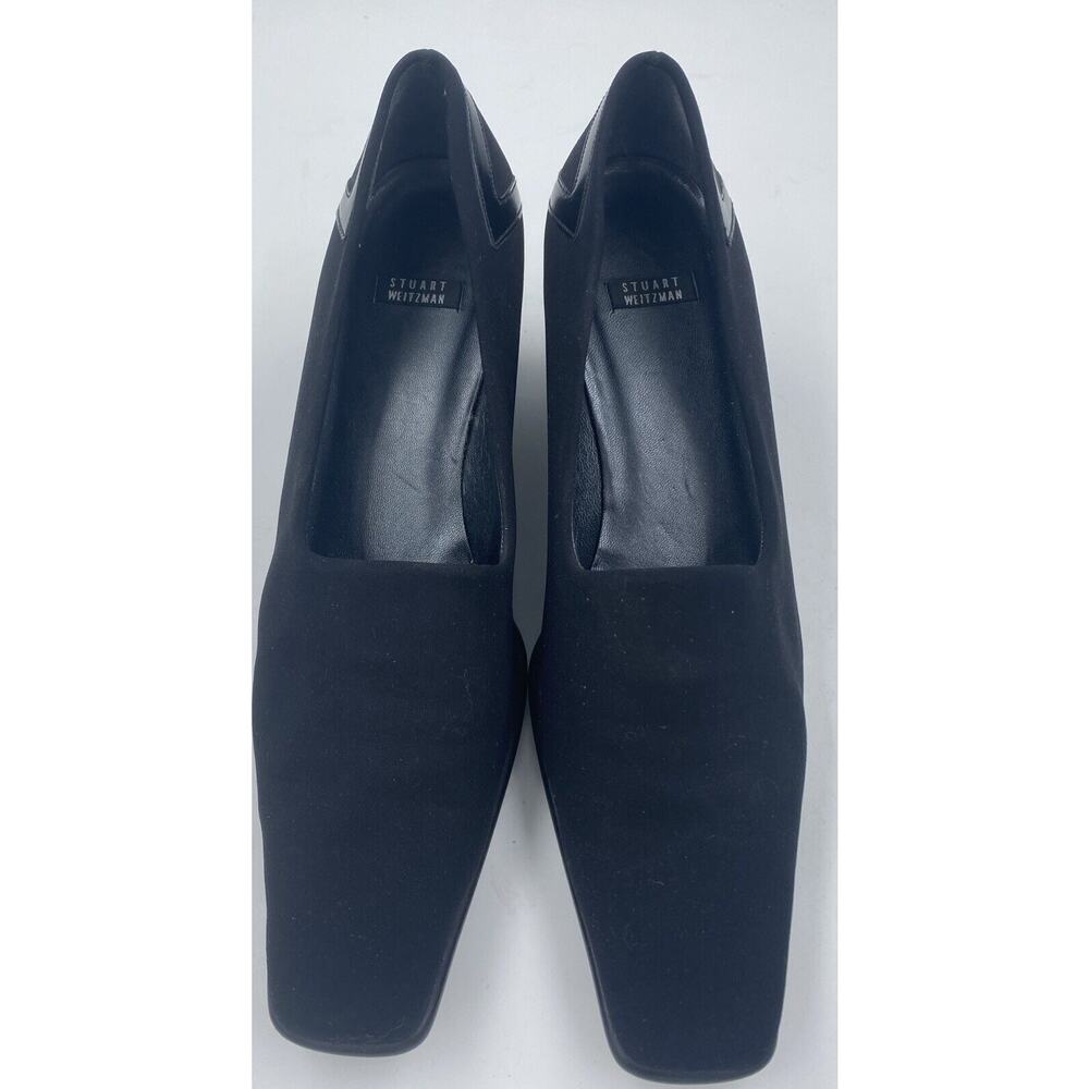 Stuart Weitzman ~ Black Fabric Square-Toe Wedge Pumps Slip-On Shoes Womens 9 AAA